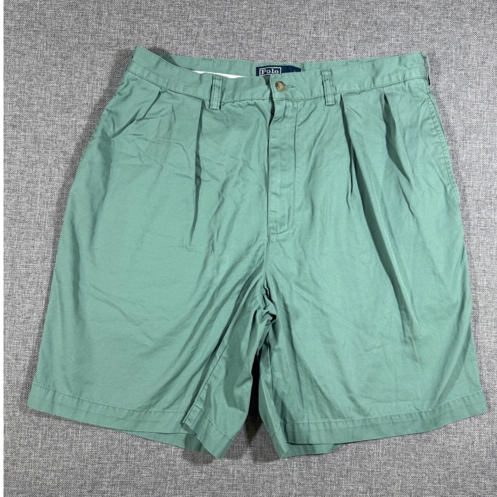 VTG Polo Ralph Lauren Tyler Short Mens 36 Green Pleated Chino 9" Classic Preppy